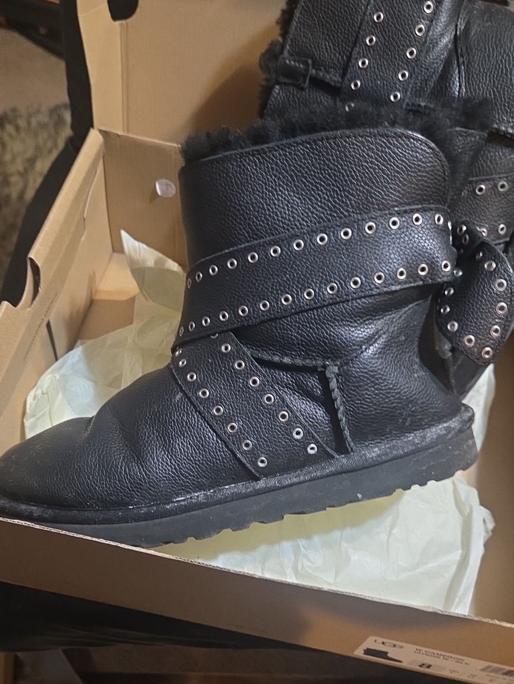 UGG Black Studded Faux-Shearling Ankle Bootie